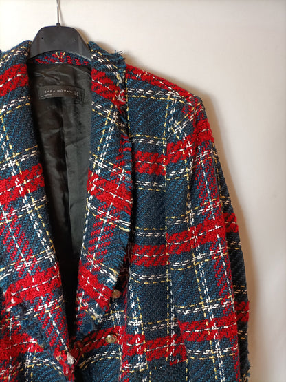 ZARA. Blazer cuadros rojos y azules T.xl