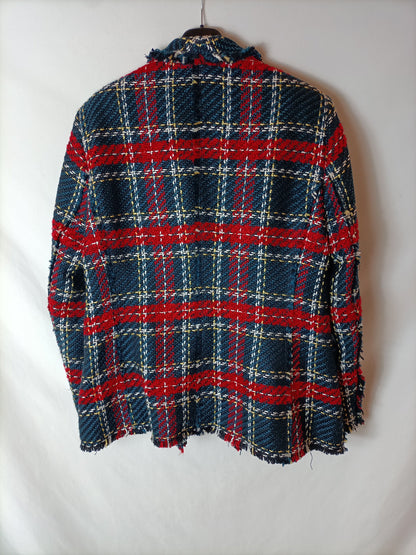 ZARA. Blazer cuadros rojos y azules T.xl