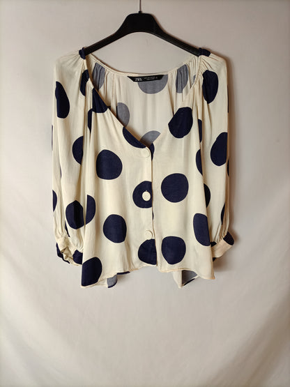 ZARA. Blusa beige con lunares  T.s