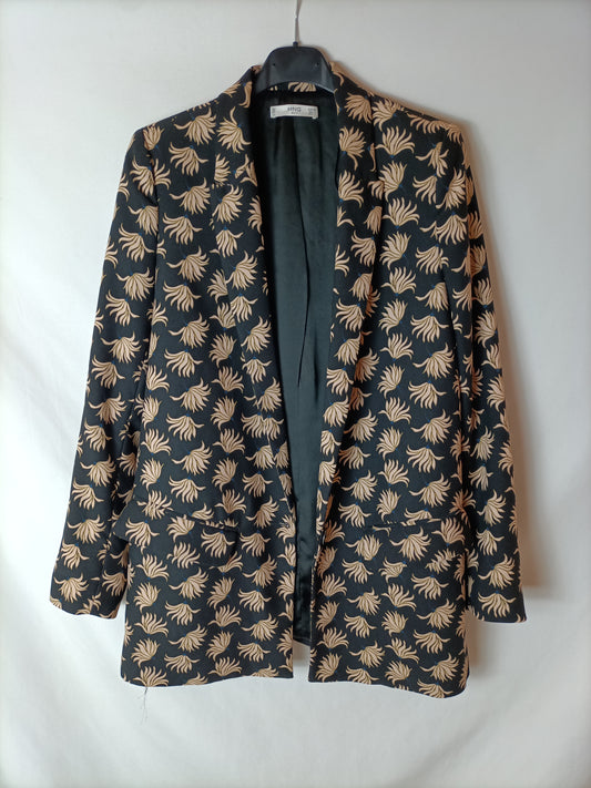 MANGO. Blazer negra estampada T.34 (tara)