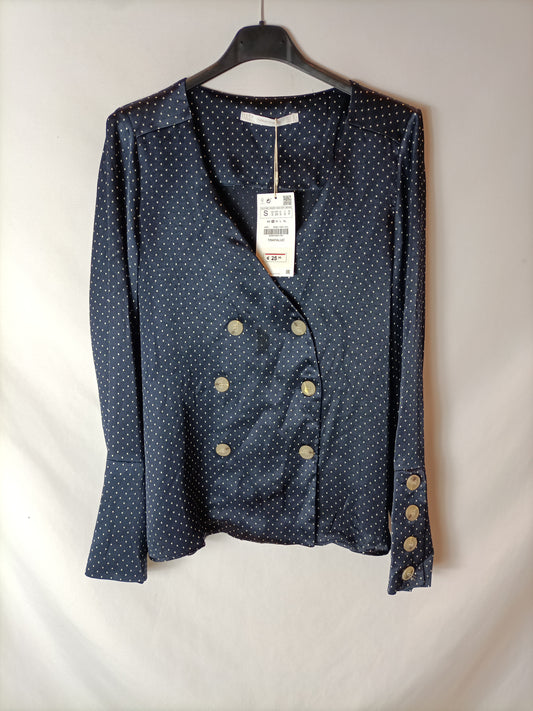 STRADIVARIUS. Blusa azul lunares T.s