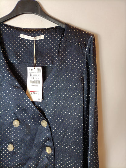 STRADIVARIUS. Blusa azul lunares T.s