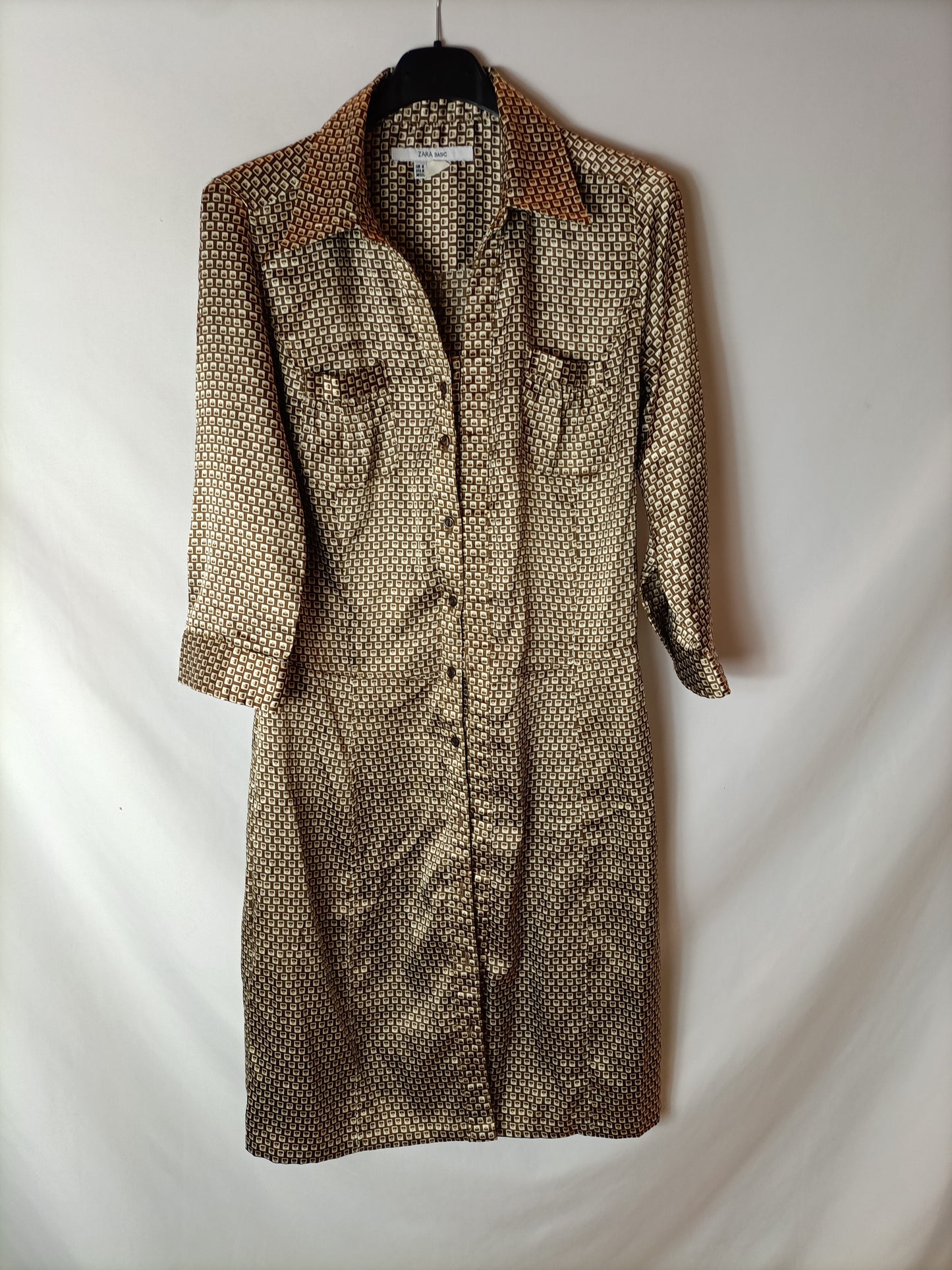 ZARA. Vestido camisero marrón T.m