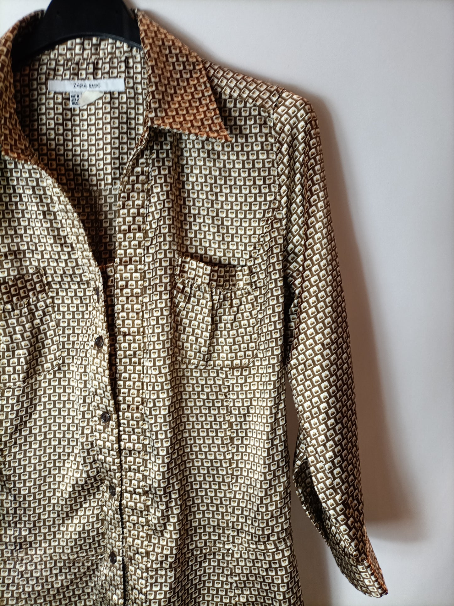 ZARA. Vestido camisero marrón T.m