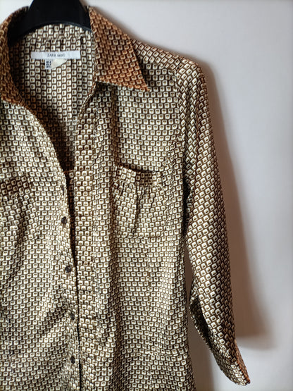 ZARA. Vestido camisero marrón T.m