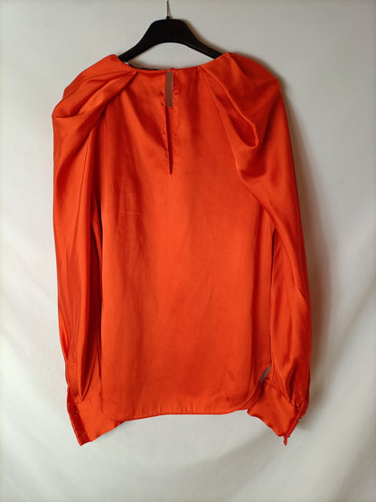 ZARA. Blusa satinada naranja. T S