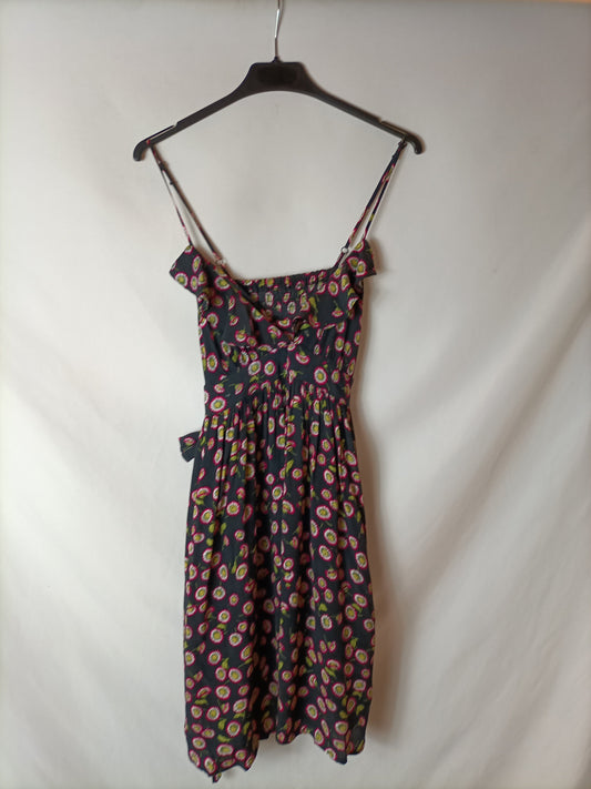 TOPSHOP. Vestido negro flores T.8(s/m)