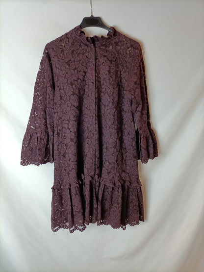 H&M. Vestido encaje burdeos T.xs
