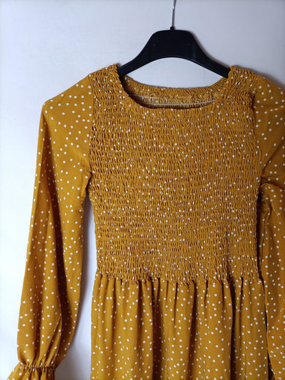 OTRAS. Vestido mostaza lunares. T S