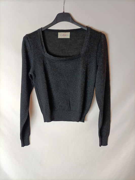 TINTORETTO. Jersey corto negro brillo. T S