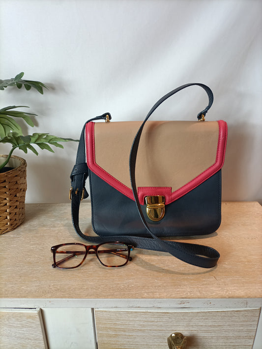 MASSIMO DUTTI. Bolso piel tricolor