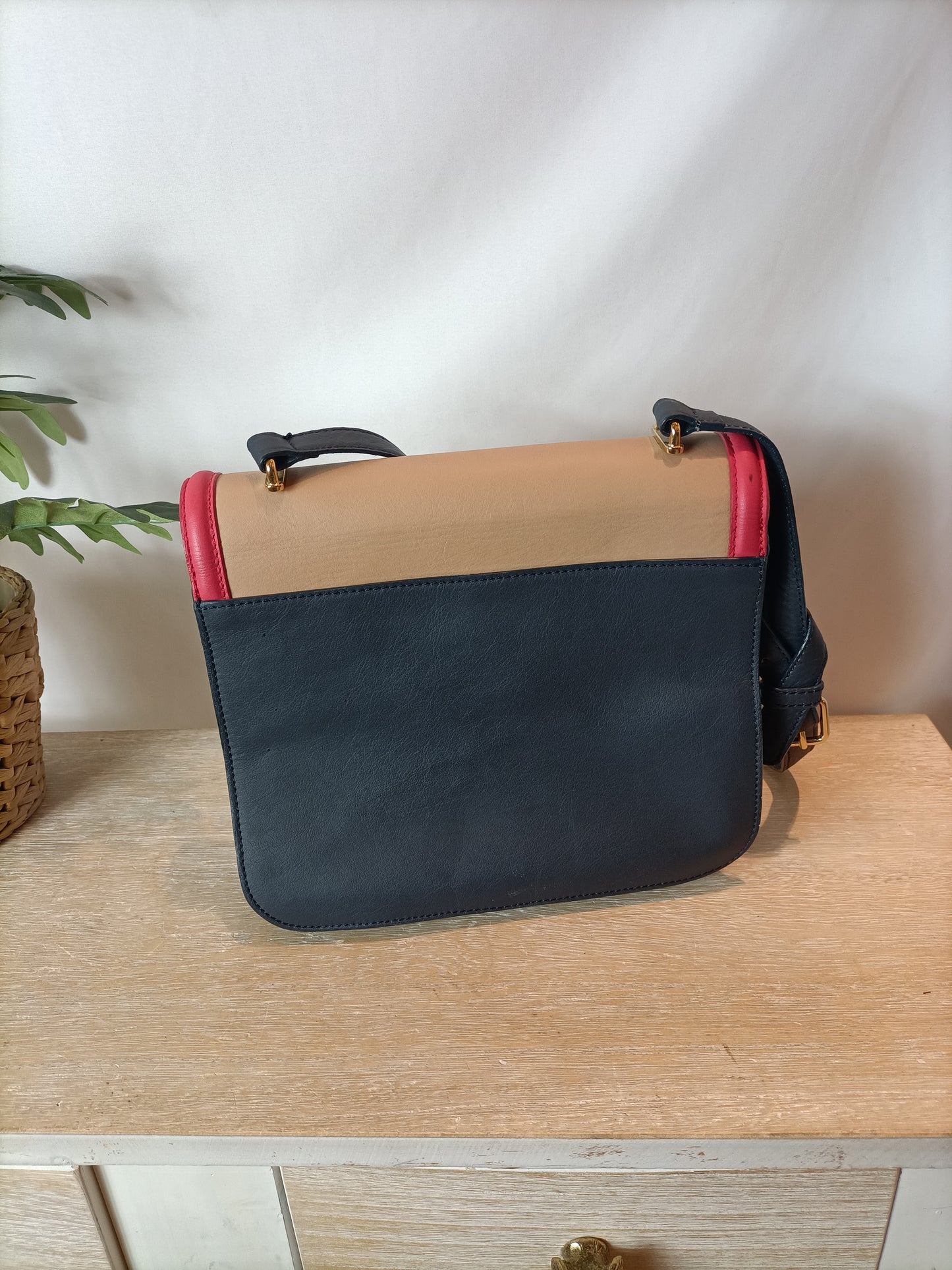 MASSIMO DUTTI. Bolso piel tricolor