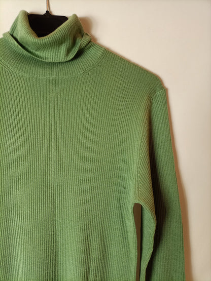 MASSIMO DUTTI. Jersey canalé cuello vuelto rosa. T M