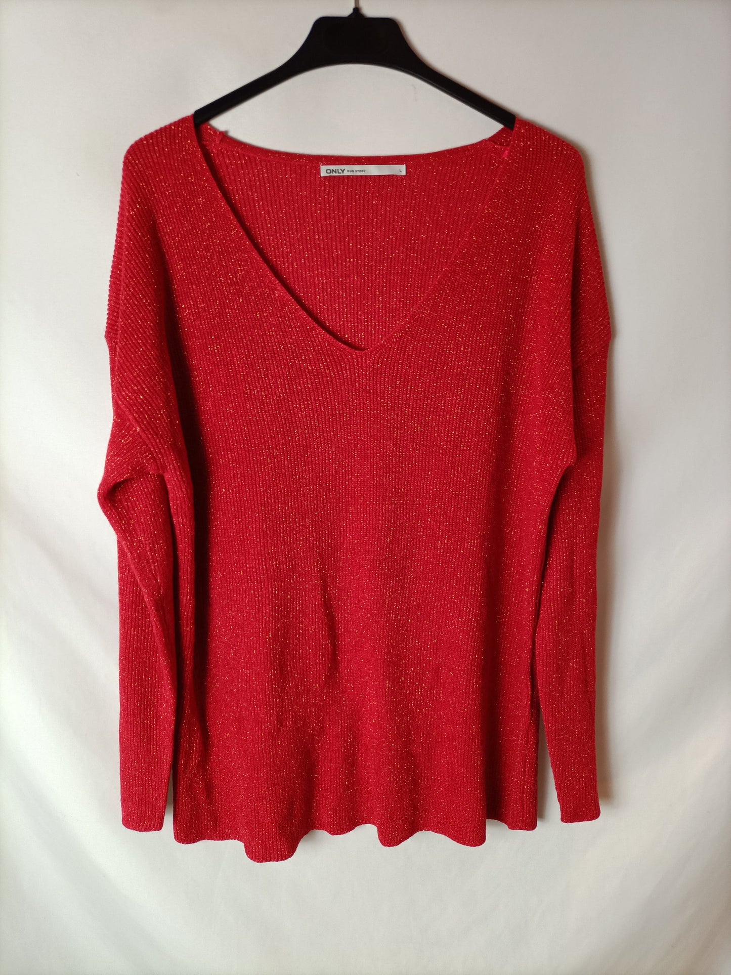 ONLY. Red sweater with gold threads. TL