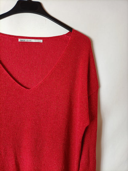 ONLY. Red sweater with gold threads. TL
