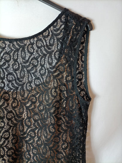 ZARA. Vestido encaje plumas T.m