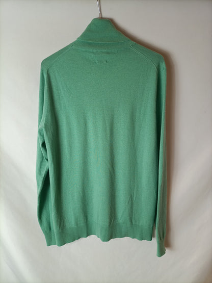 MASSIMO DUTTI. Jersey cuello vuelto verde agua. T M