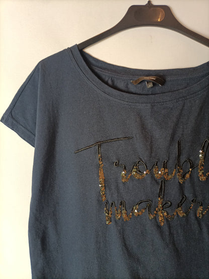 VERO MODA. Camiseta azul lentejuelas. T M