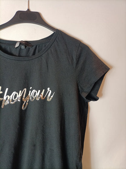 VERO MODA. Camiseta negra lentejuelas. T M