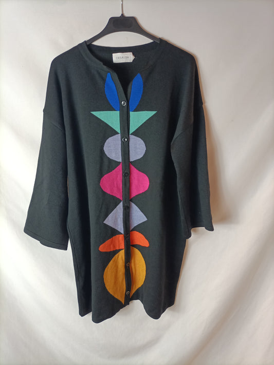CRISALIDA. Long printed cardigan. S/M