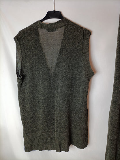 ZARA. Total look chaleco y pantalón hilo. T S