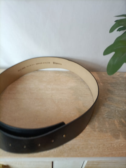 BLANCO. Cinturón ancho piel negro ajustable. TU