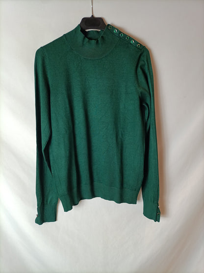 NAF NAF. Bottle green crew neck sweater. TM