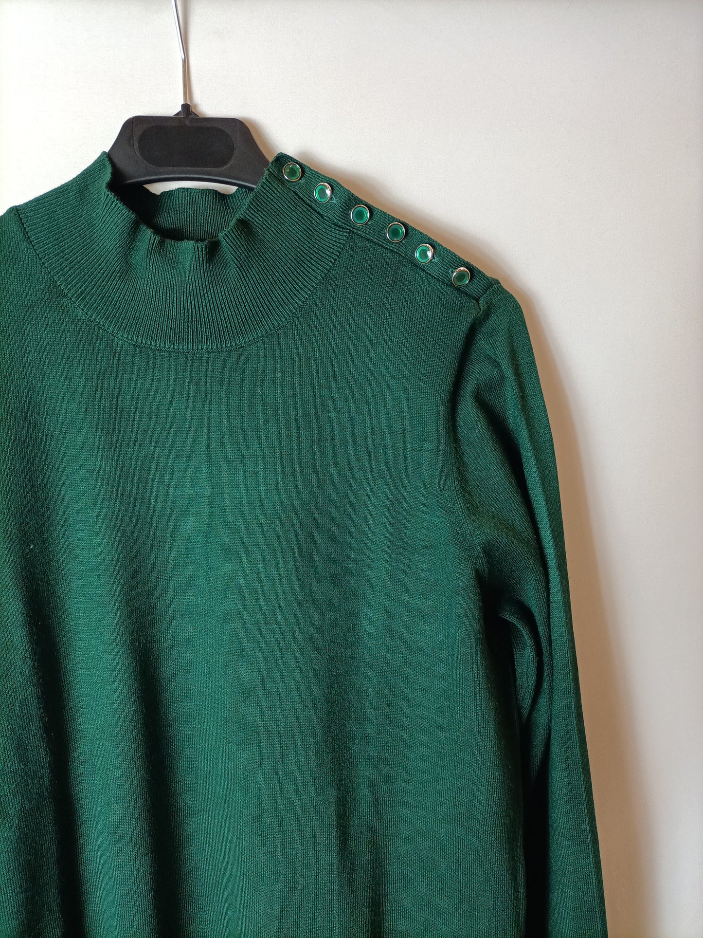 NAF NAF. Bottle green crew neck sweater. TM
