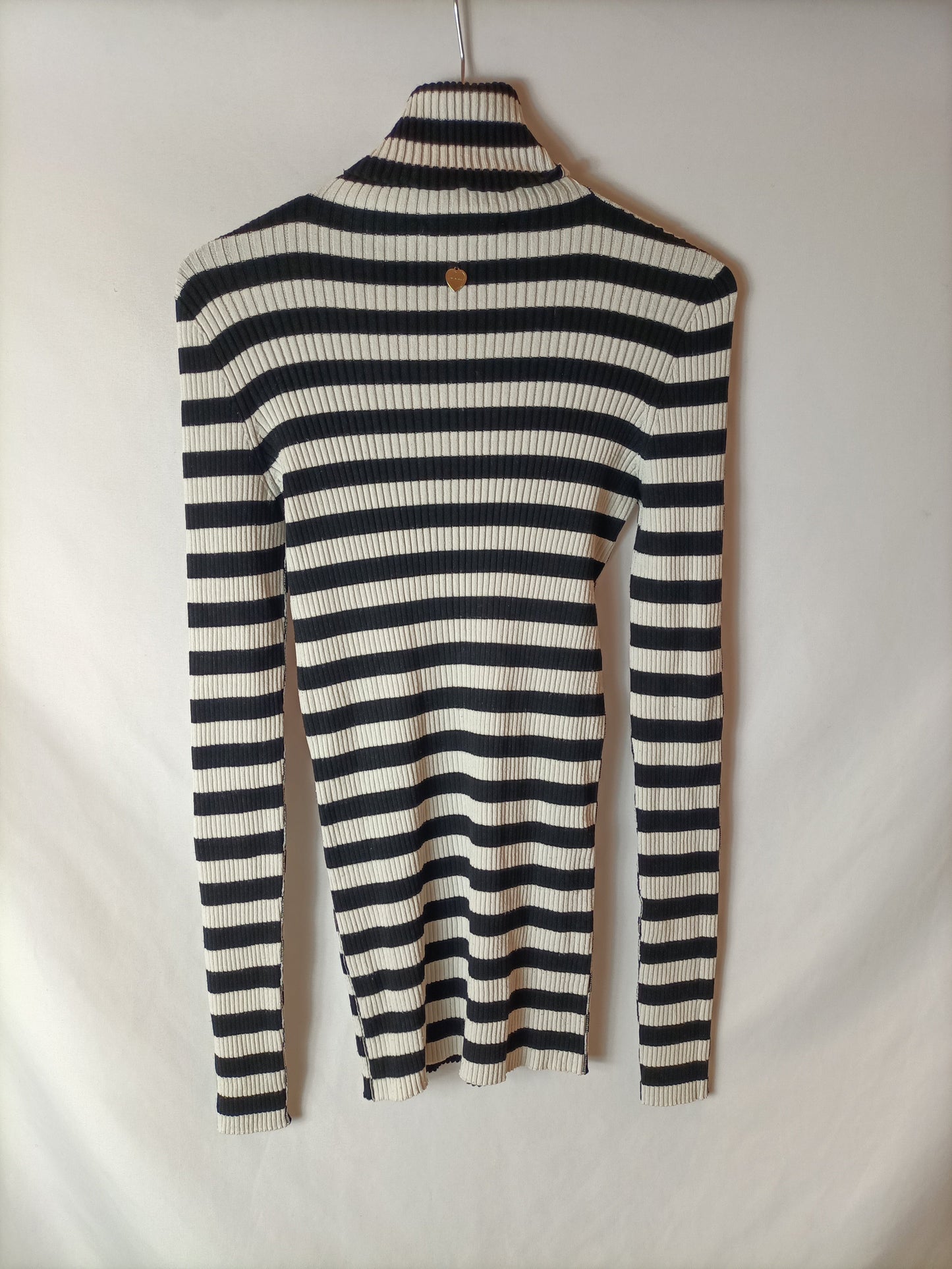 TWIN-SET. Black and white striped ribbed sweater. TL
