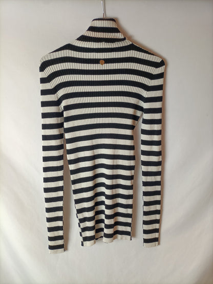 TWIN-SET. Black and white striped ribbed sweater. TL