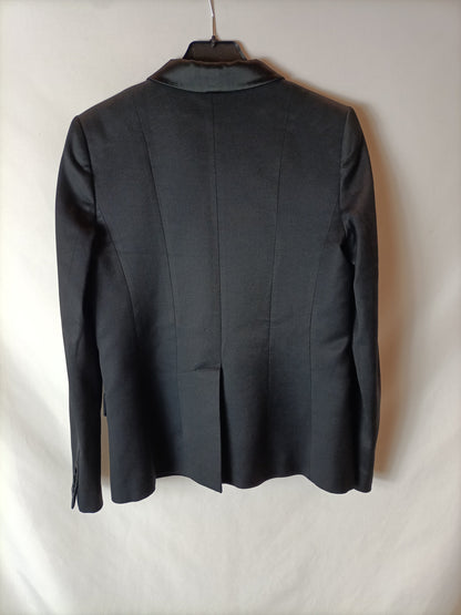 TARA JARMON. Blazer negra solapa doble textura. T 40