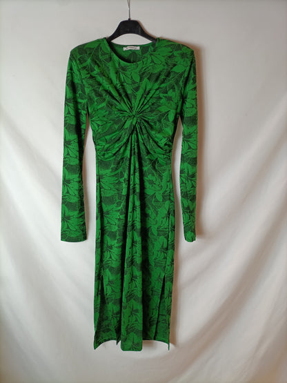 ZARA. Vestido verde midi estampado. T S