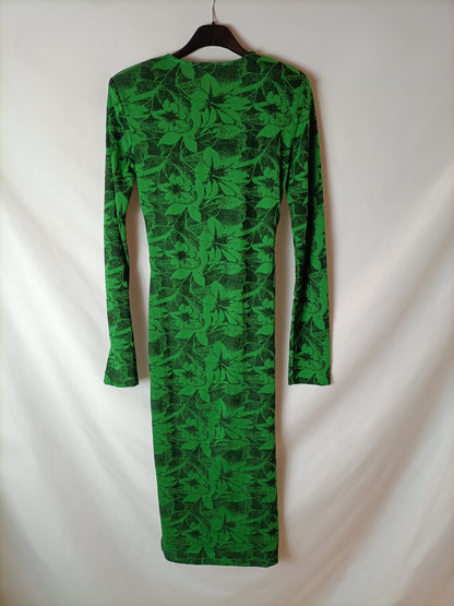 ZARA. Vestido verde midi estampado. T S