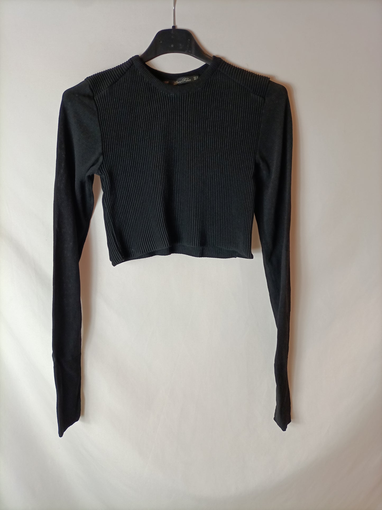 ZARA. Crop top negro doble textura. T M