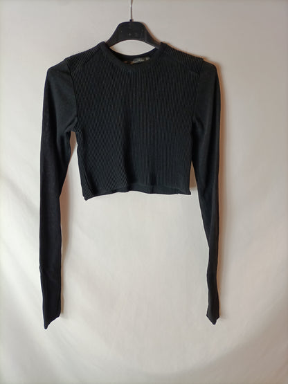 ZARA. Crop top negro doble textura. T M