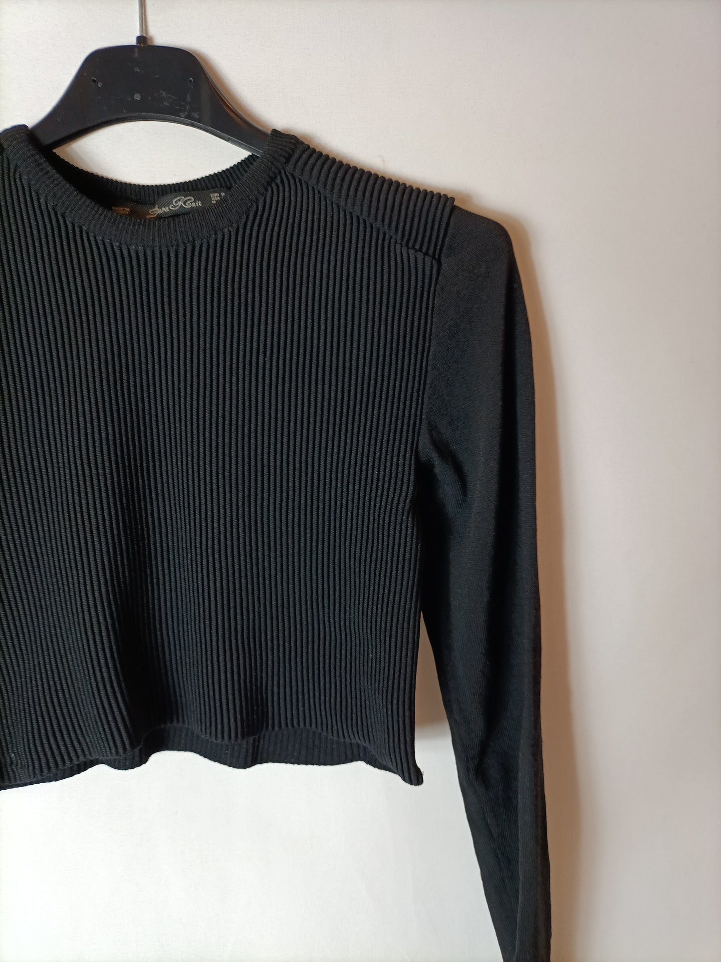 ZARA. Crop top negro doble textura. T M