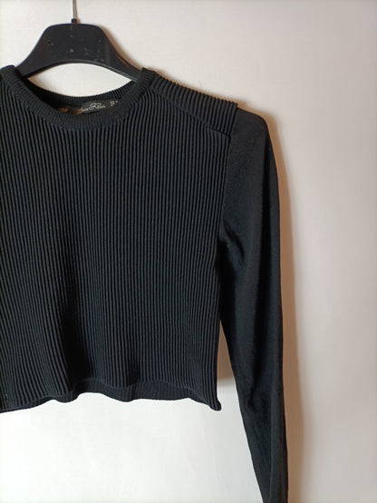 ZARA. Crop top negro doble textura. T M