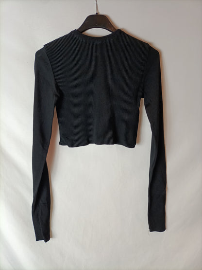 ZARA. Crop top negro doble textura. T M