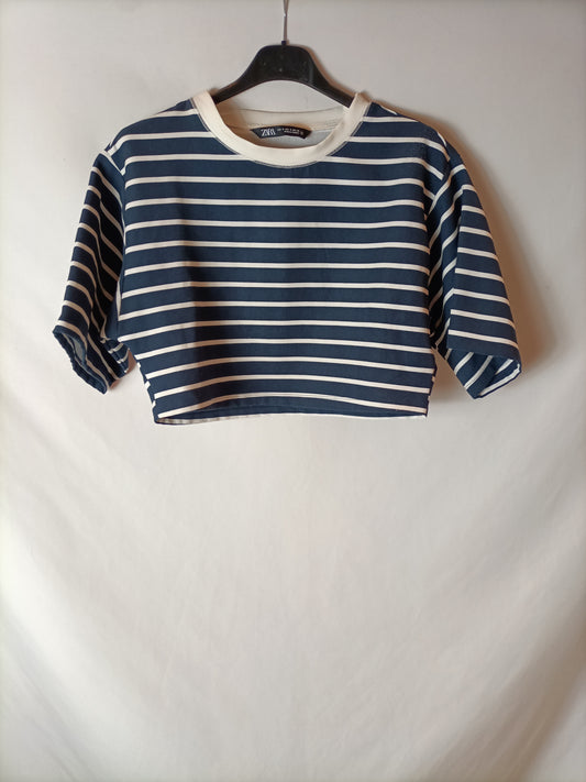 ZARA. Crop top rayas azules y blancas T.S (Tara)
