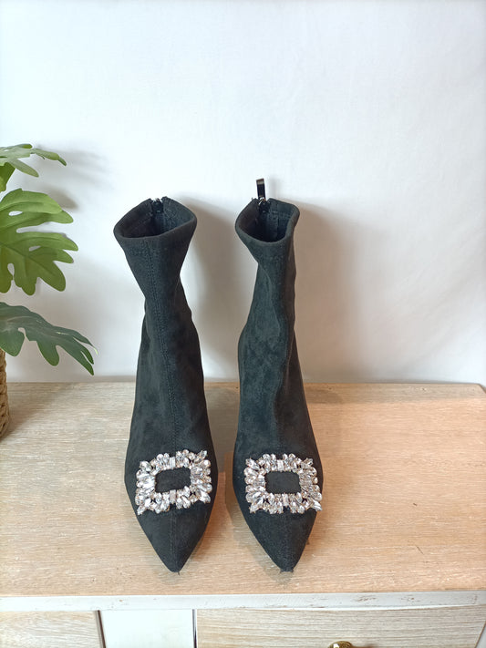 OTHER. Black ankle boots with rhinestone clasp. Size 39