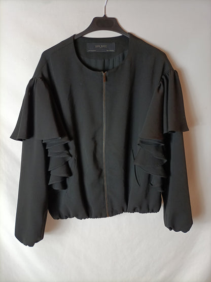 ZARA. Black ruffled bomber jacket Tm