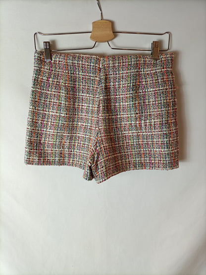 ZARA. Falda pantalón multicolor tejido estilo tweed. T XS