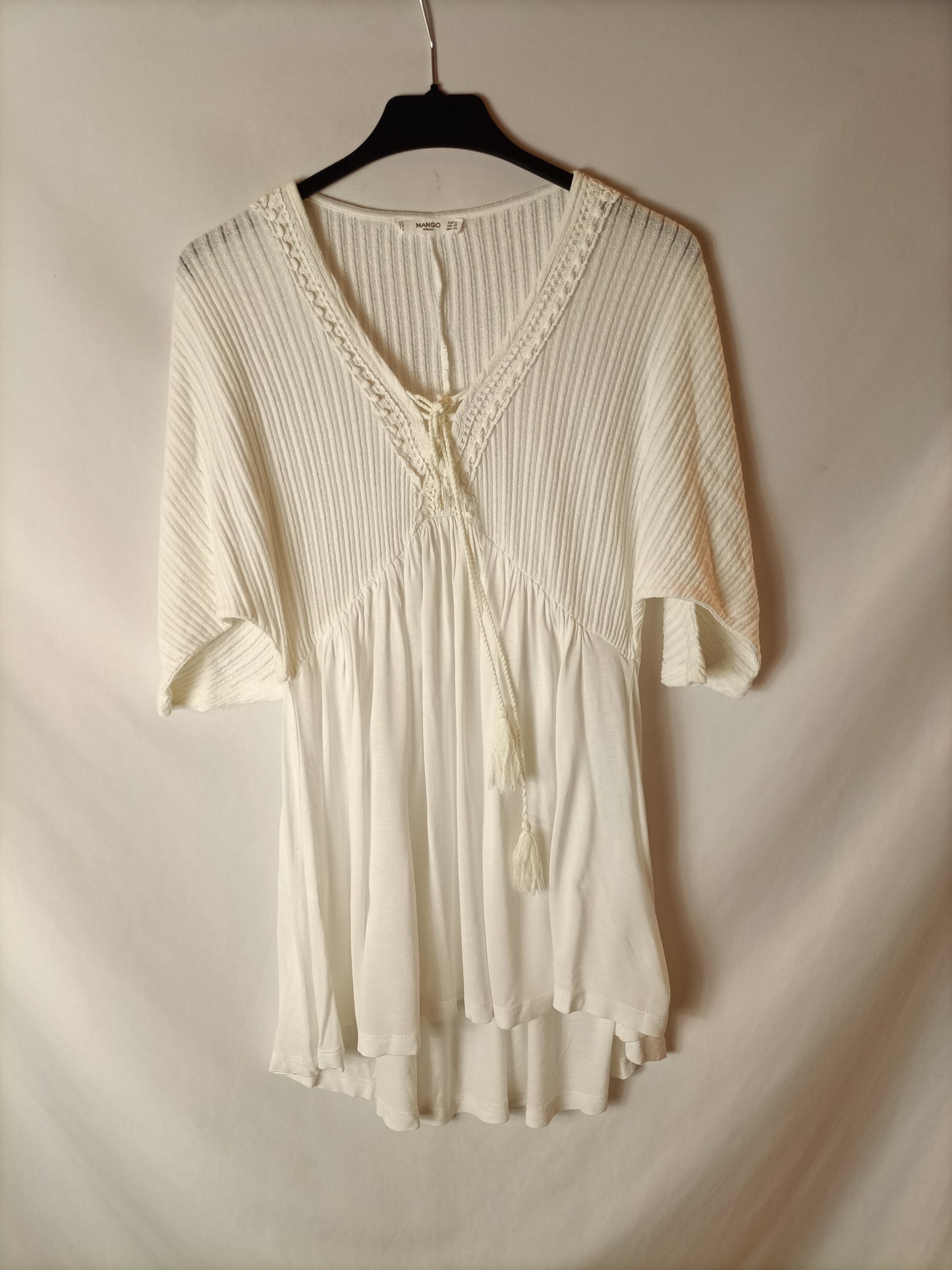 MANGO. Top/vestido blanco doble textura. T S