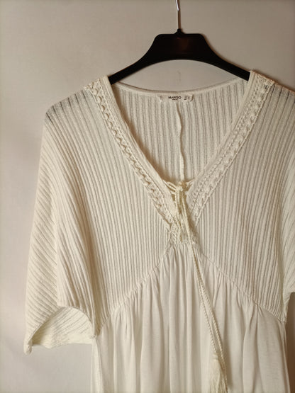 MANGO. Top/vestido blanco doble textura. T S