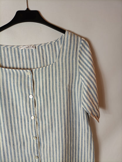 MANGO. Short-sleeved linen blouse. XS