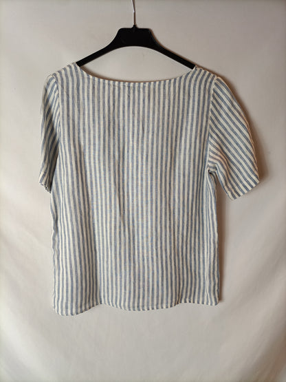 MANGO. Short-sleeved linen blouse. XS