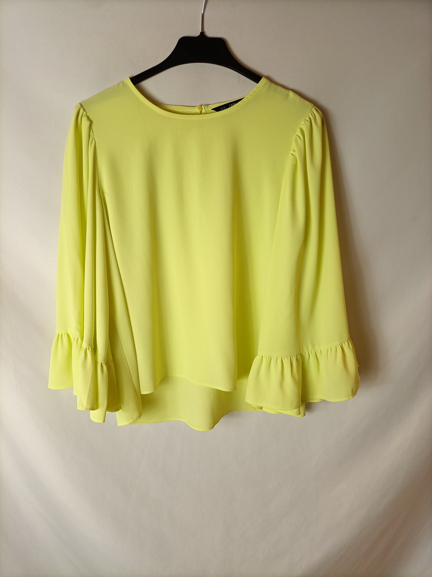 ZARA. Lime-colored semi-sheer blouse. Size XS