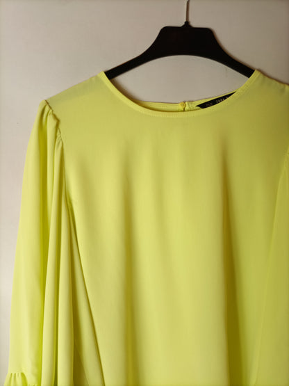 ZARA. Lime-colored semi-sheer blouse. Size XS