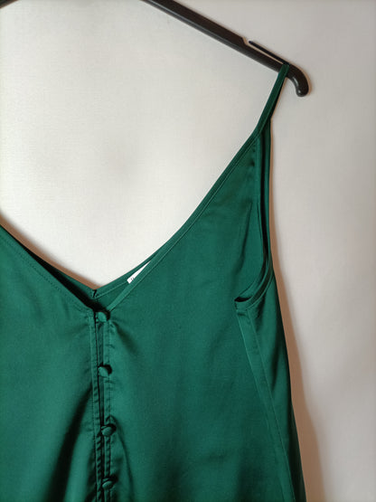 MANGO. Top raso verde botella. T XS (S/M)