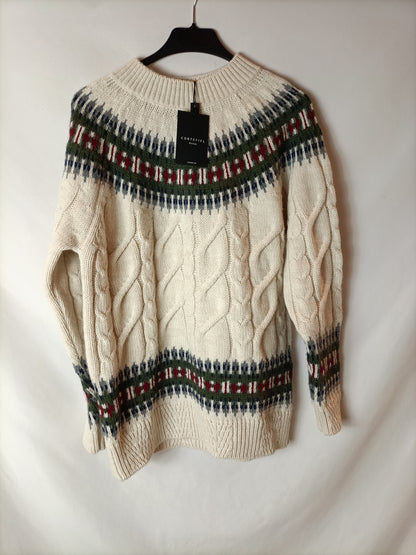 CORTEFIEL. Jersey beige dibujo T.m